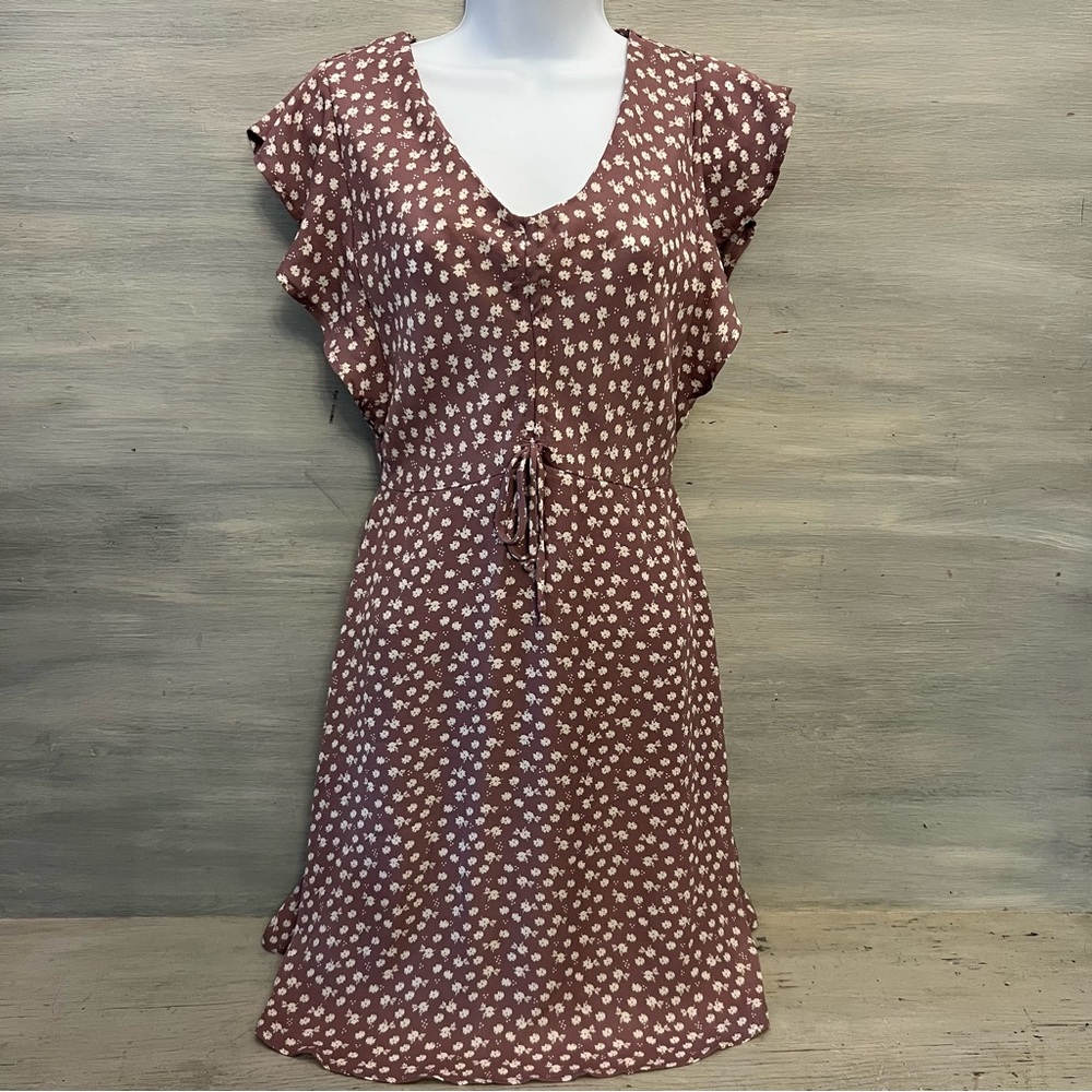 Monteau Mauve White Floral Print Above Knee Mini Dress Size Small Good Condition